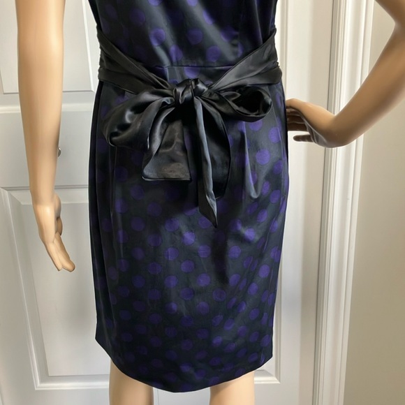 Club Monaco | Purple and Black Polka Dot Midi Dress Sleeveless Crew Neck - Picture 6 of 14